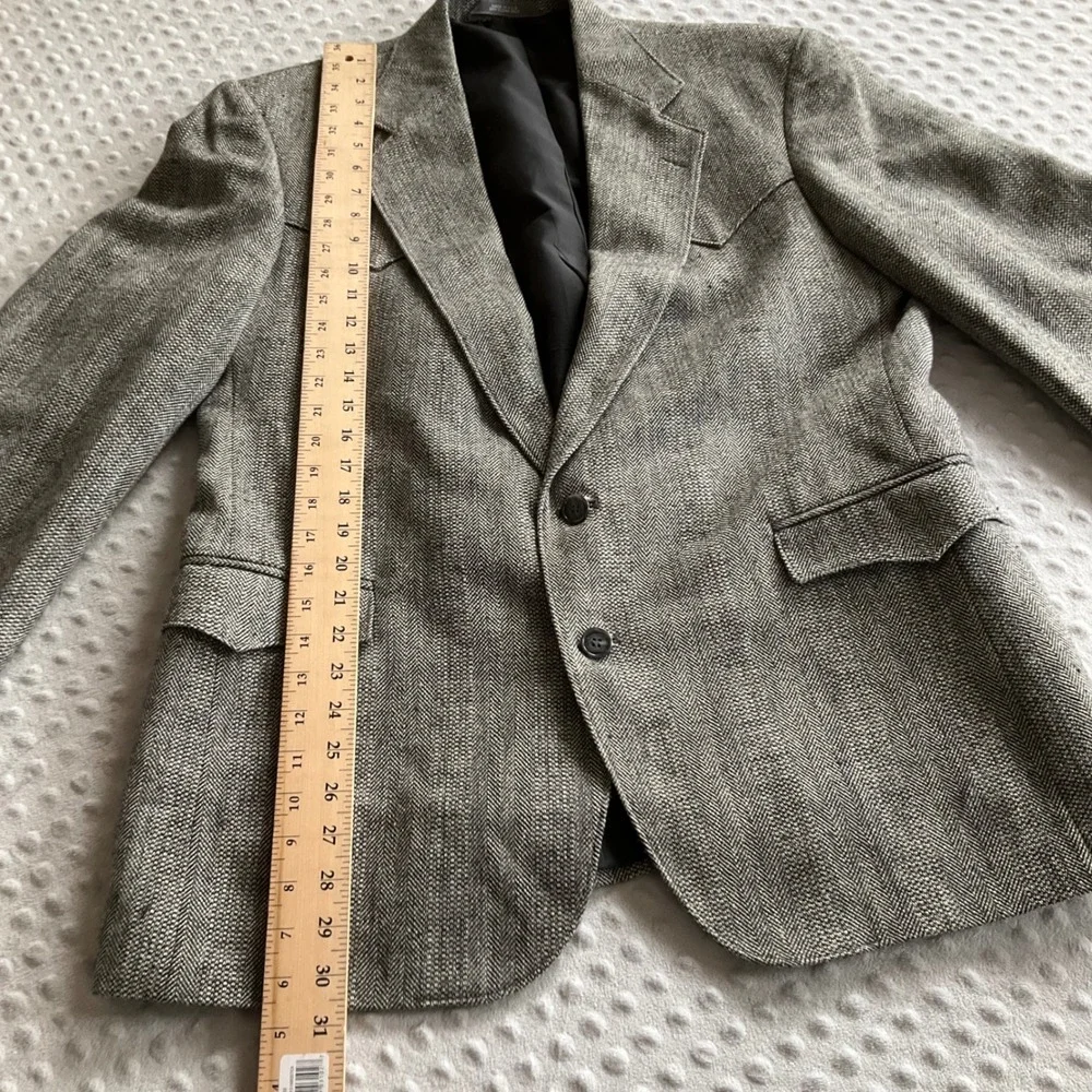 Taos Country Western Blazer Mens L Grey Herringbone Tweed Sport‎ Coat USA Made